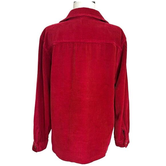 LL Bean Wide Whale Corduroy Relaxed Comfort Shirt S Red Shacket cabincore boho - Picture 2 of 13